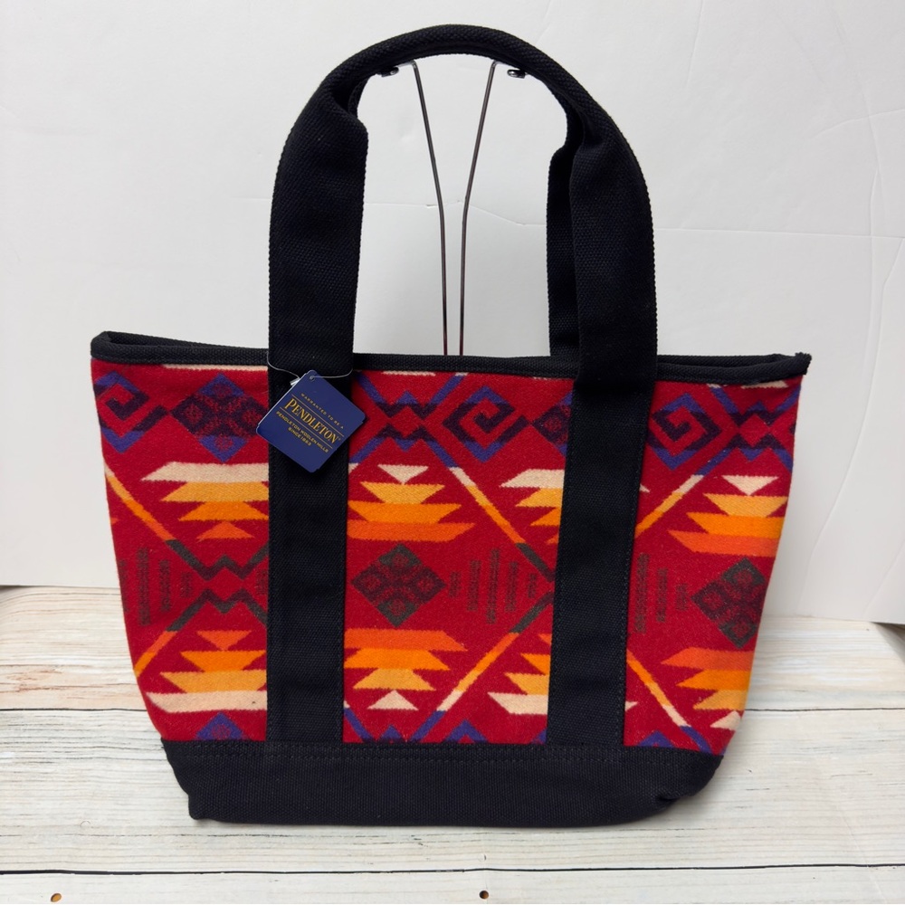 Pendleton Southwestern Tribal Wool Canvas Small Tote Bag Aztec Red Black NEW